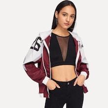 Romwe Contrast Letter Print Hooded Jacket