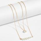 Romwe Faux Pearl Bar Layered Chain Necklace
