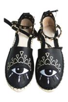 Romwe Eye-pattern Stitched Rivet Black Shoes