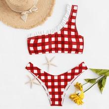 Romwe Gingham Frill Trim Bikini Set