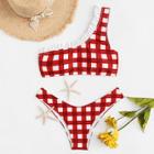 Romwe Gingham Frill Trim Bikini Set