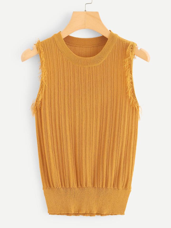 Romwe Fringe Trim Knit Top
