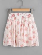 Romwe Floral Print Shirred Waist Skirt