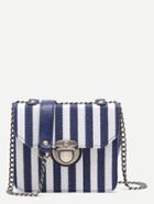 Romwe Blue And White Mini Canvas Flap Chain Bag