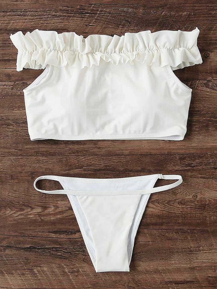 Romwe Frill Detail Bardot Bikini Set