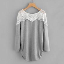 Romwe Contrast Guipure Lace Curved Hem Tee