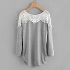 Romwe Contrast Guipure Lace Curved Hem Tee