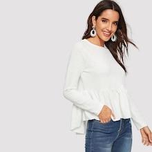 Romwe Raglan Sleeve High Low Textured Sweatshirt
