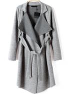 Romwe Lapel Long Sleeve Belt Sweater Coat