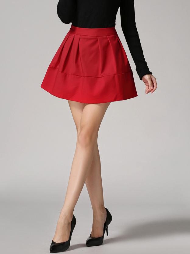 Romwe Zipper A-line Red Skirt