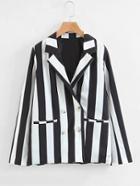 Romwe Double Breasted Block Striped Blazer