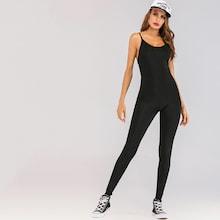 Romwe Solid Open Back Skinny Cami Jumpsuit