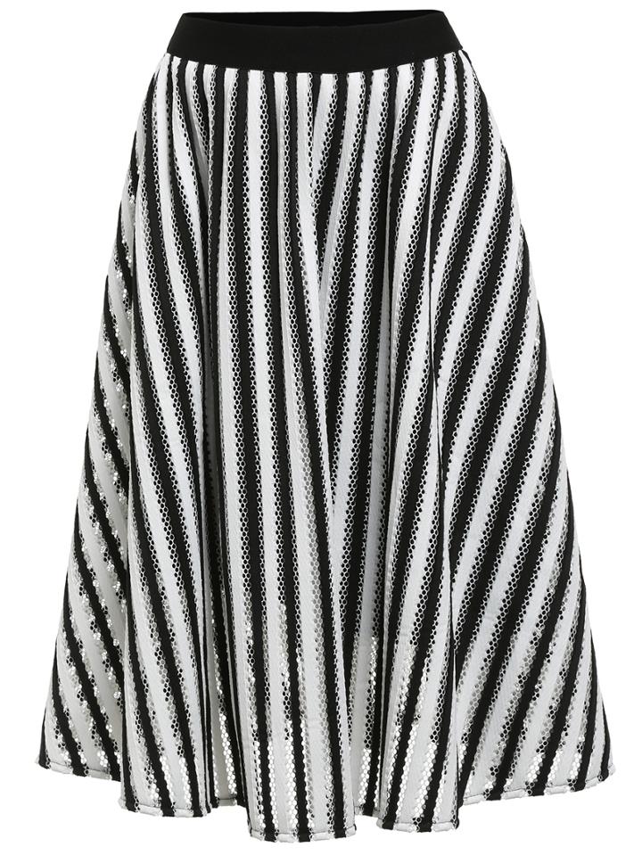 Romwe Contrast Vertical Striped Mesh Skirt
