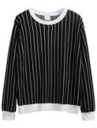 Romwe Black Vertical Striped Contrast Trim Sweatshirt