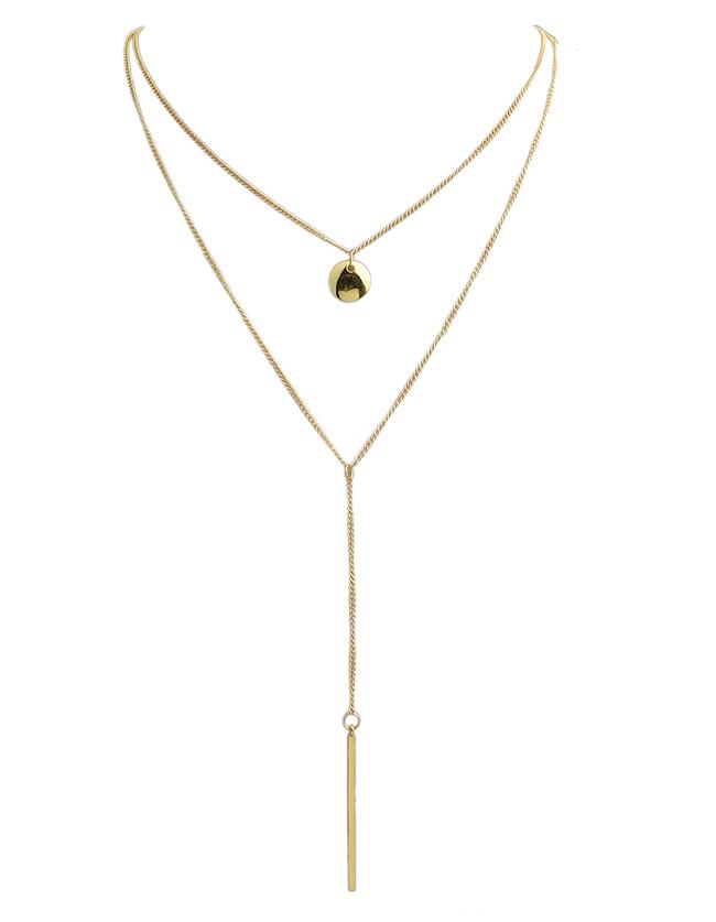 Romwe Punk Style Multilayers Long Chain Pendant Gold Plated Necklace
