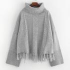 Romwe Drop Shoulder Eyelet Tassel Hem Jumper