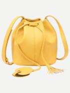 Romwe Yellow Tassel Drawstring Bucket Bag