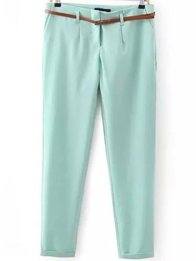 Romwe Women Slim Green Pant With Belt