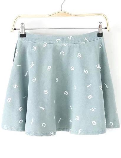 Romwe With Zipper Letter Print Denim Skirt