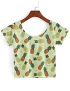 Romwe Pineapple Print Crop T-shirt