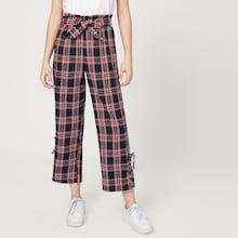 Romwe Tartan Plaid Self Tie Lace Up Detail Pants