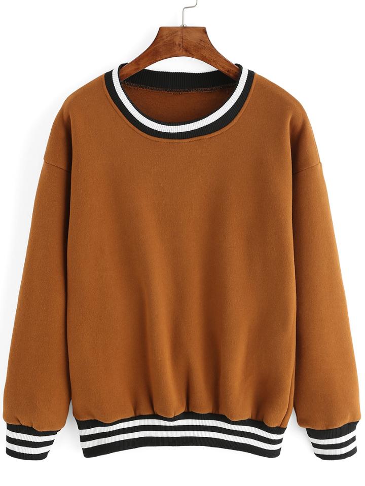 Romwe Striped Thicken Brown Sweatshirt