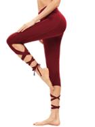 Romwe Dark Red Hollow Tie Skinny Leggings