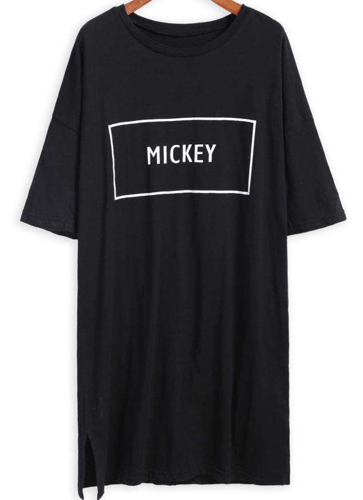 Romwe Mickey Print With Split T-shirt