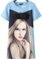 Romwe Short Sleeve Beauty Print Straight Dress