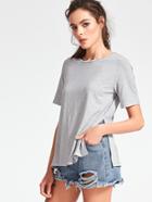 Romwe Heather Grey Side Slit T-shirt
