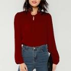 Romwe Frill Tie Neck Bishop Sleeve Top