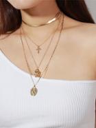 Romwe Cross And Flower Pendant Multi Layer Necklace