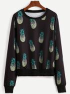 Romwe Black Pineapple Print Long Sleeve Sweatshirt