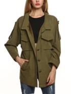 Romwe Lapel Single Breasted Army Green Coat With Pockets