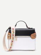 Romwe Piping Detail Pu Grap Bag With Embroidered Strap