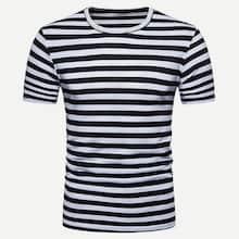 Romwe Men Striped Cuffed Tee