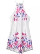 Romwe Spaghetti Strap Florals Zipper Sheath Romper