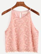 Romwe Pink Embroidered Lace Cami Top