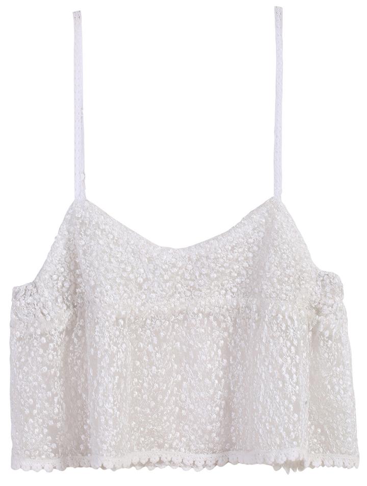 Romwe Spaghetti Strap Scoop Neck Lace Crop Cami Top