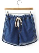 Romwe Dark Blue Drawstring Waist Pocket Denim Shorts