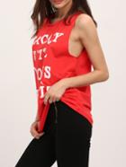 Romwe Red Sleeveless Letter Print Casual T-shirt