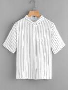Romwe Vertical Striped Cuffed Shirt