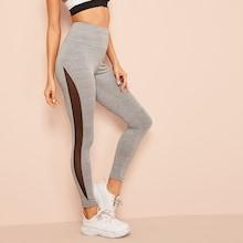 Romwe Contrast Mesh Side Seam Heather Knit Leggings