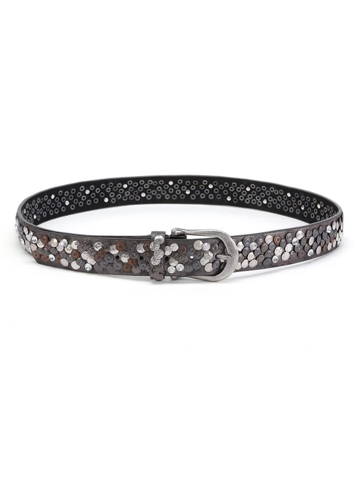 Romwe Rivet & Rhinestone Embellished Pu Belt