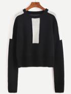 Romwe Black Color Block Raglan Sleeve Sweater