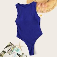 Romwe Textured High Cut One Piece Swimsuit