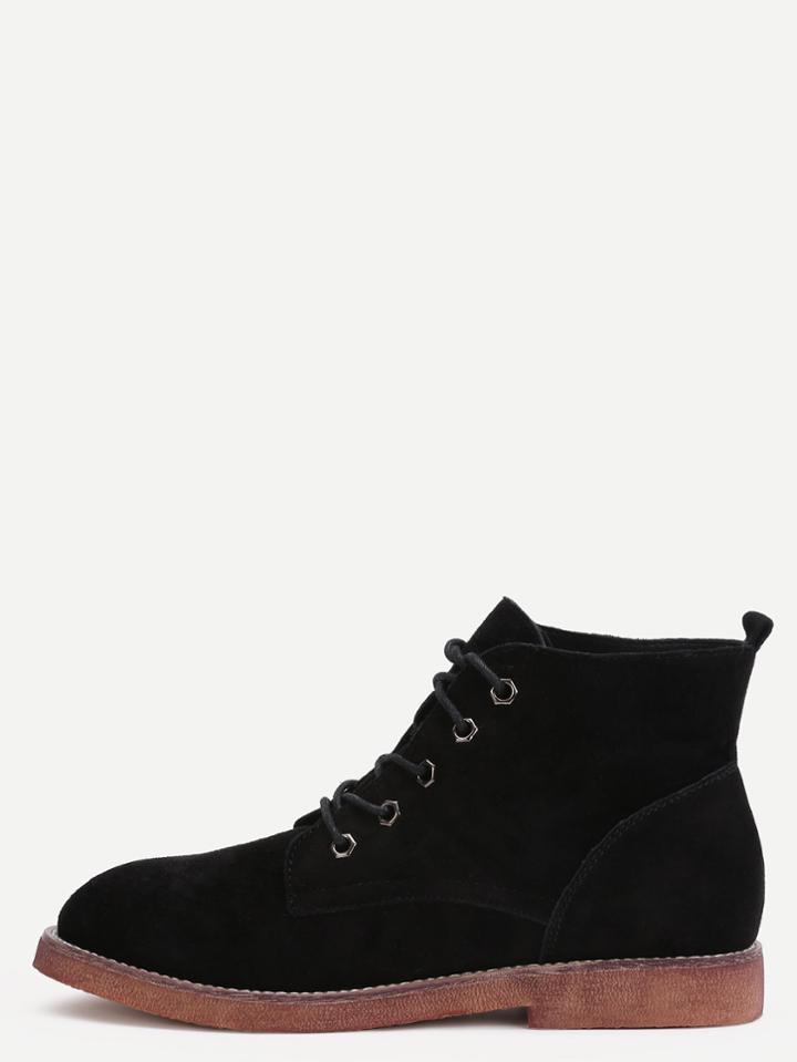 Romwe Black Genuine Leather Distressed Oxford Boots
