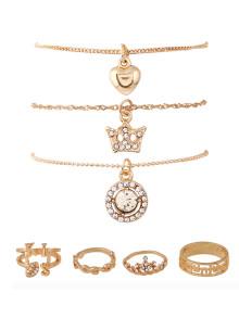 Romwe Crown & Heart Design Ring & Bracelet Set