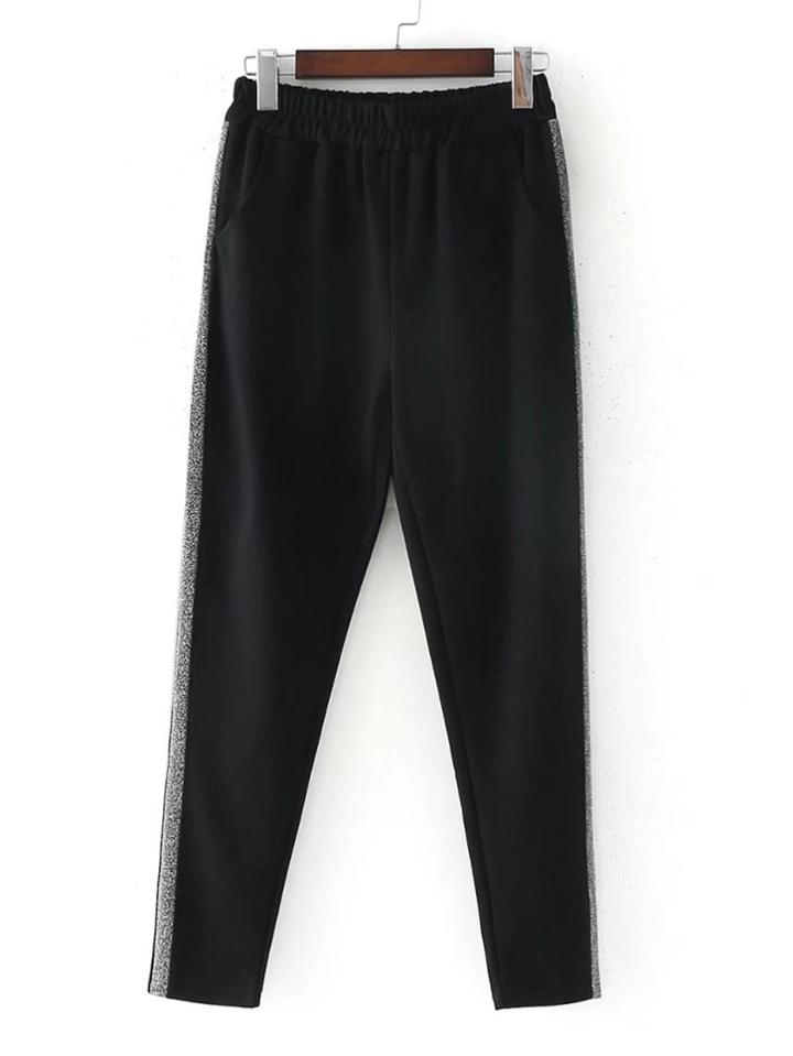 Romwe Glitter Tape Elastic Waist Sweatpants