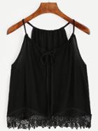 Romwe Black Crochet Trim Tie Neck Cami Top